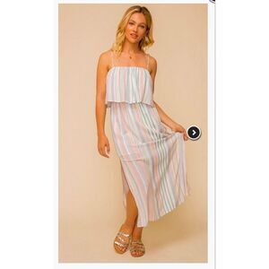 Hem & Thread Women's Striped Tube Dress Tiered Midi Sleeveless Pink Blue Small‎